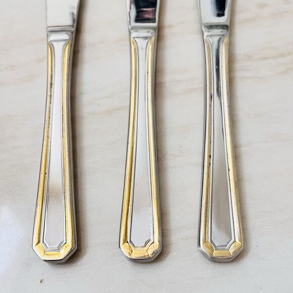 3pc TOWLE Beacon Hill Stainless Gold Accent Dinner Knife 9” Supreme 18/8 Glossy - Picture 5 of 8